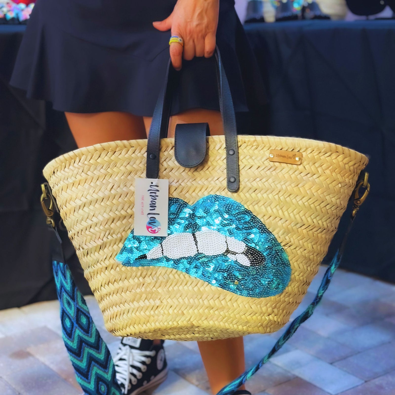 Chili Sky Lips Straw Beach Bag