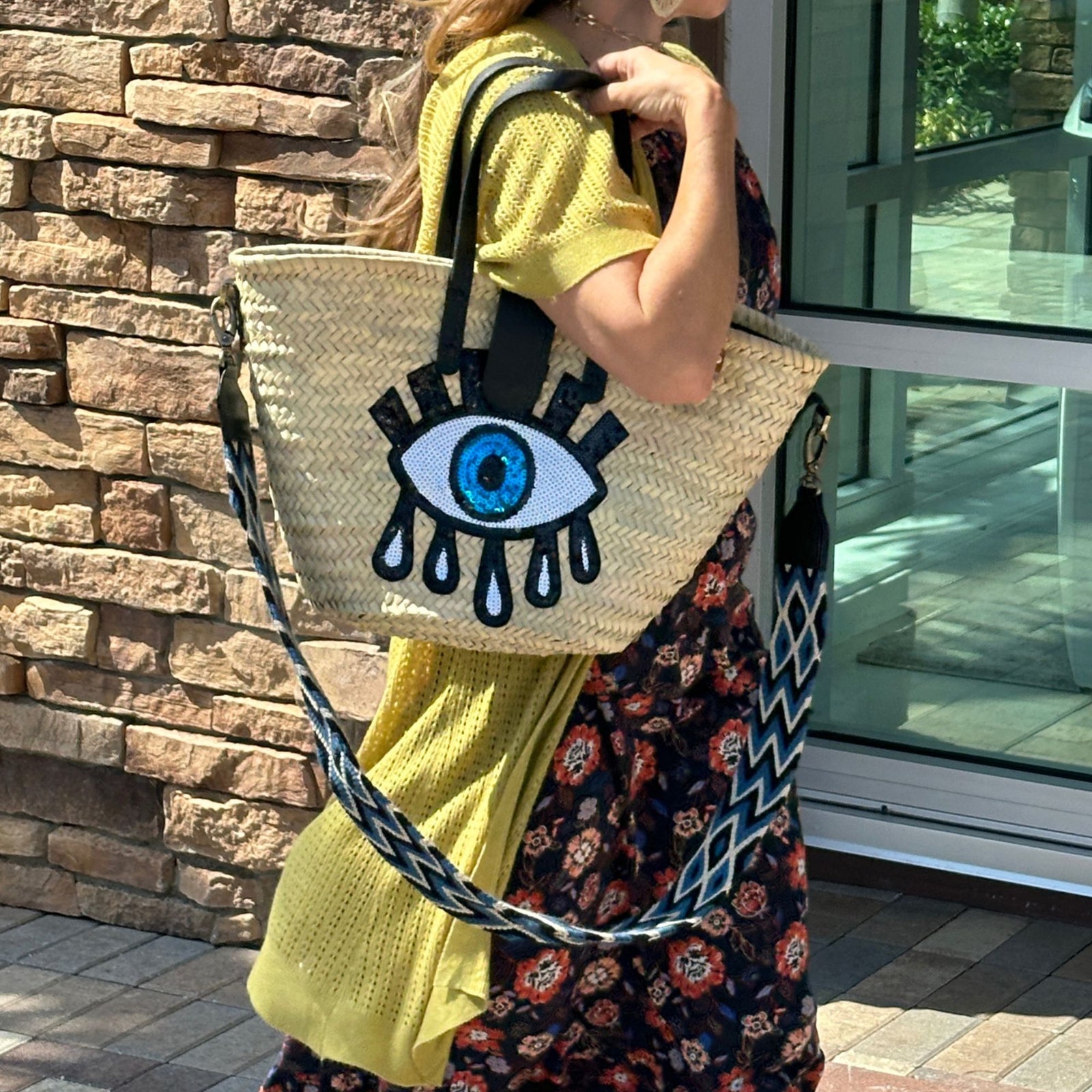 Chili Evil eye Straw Beach Bag
