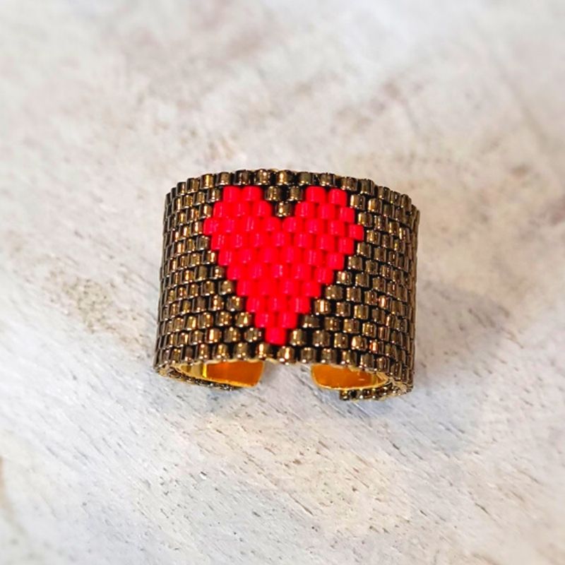 Bronze HEART Adjustable Miyuki Ring