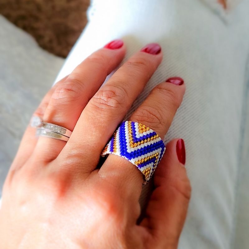 Blue WAVES Adjustable Miyuki Ring