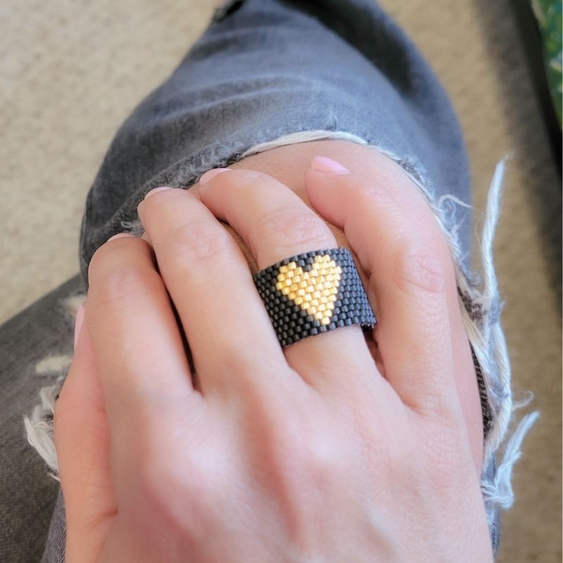 Black HEART Adjustable Miyuki Ring