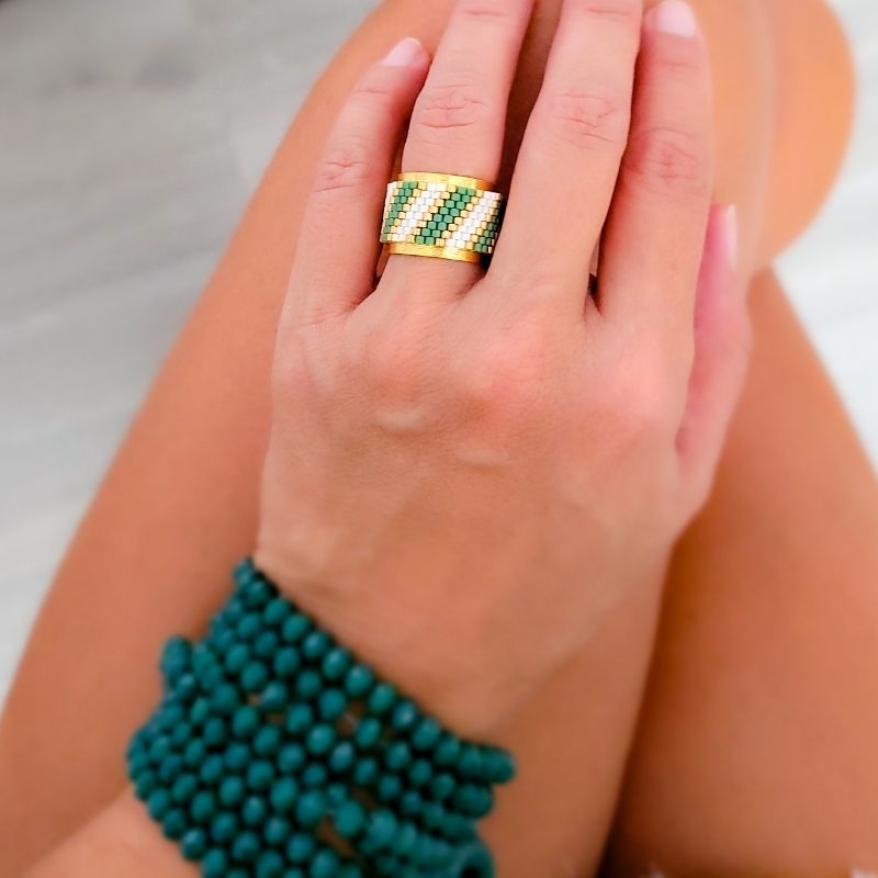 EMERALD Adjustable Miyuki Ring