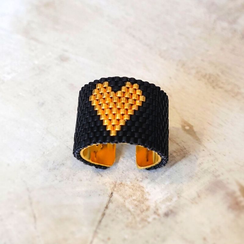 Black HEART Adjustable Miyuki Ring