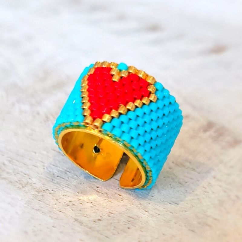 Sky HEART Adjustable Miyuki Ring