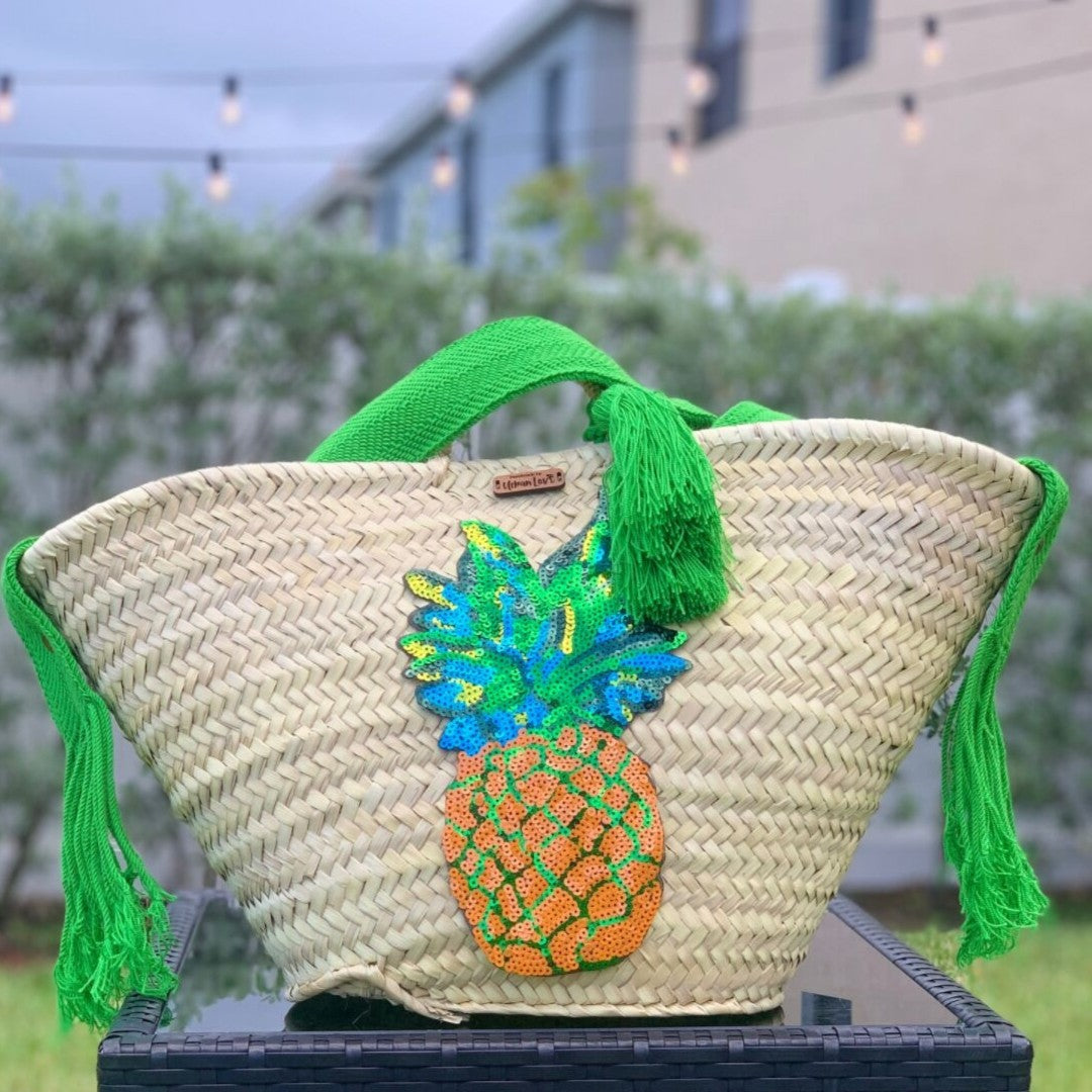 Chili Pineapple Straw Beach Bag